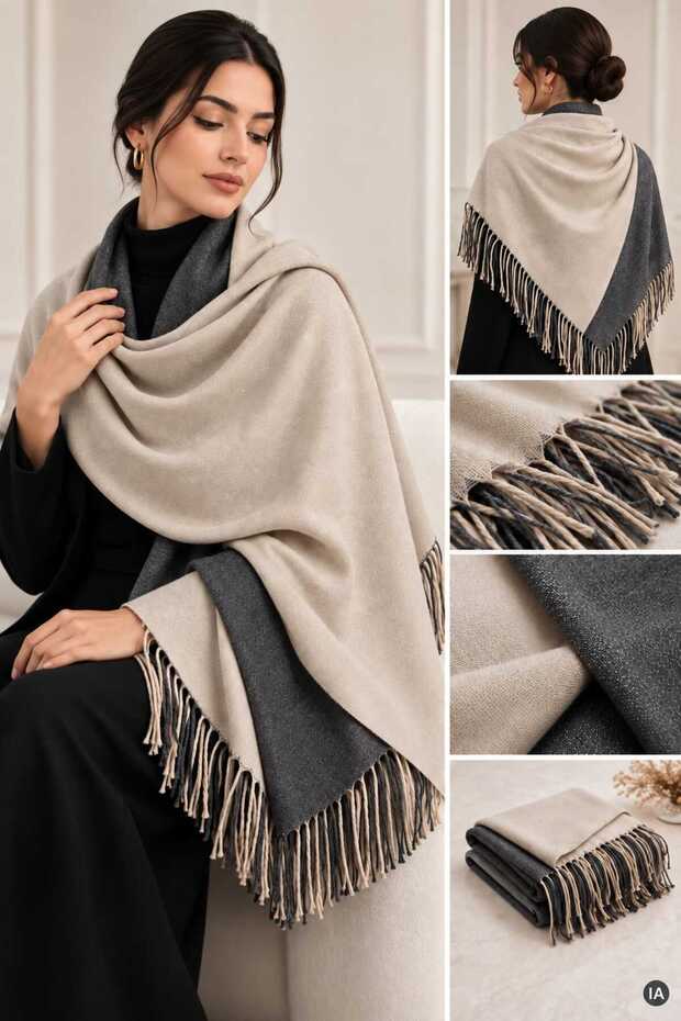 Double-Sided Premium Cashmere Shoulder Shawl & Scarf 70 X 200 cm Double Color Fringed