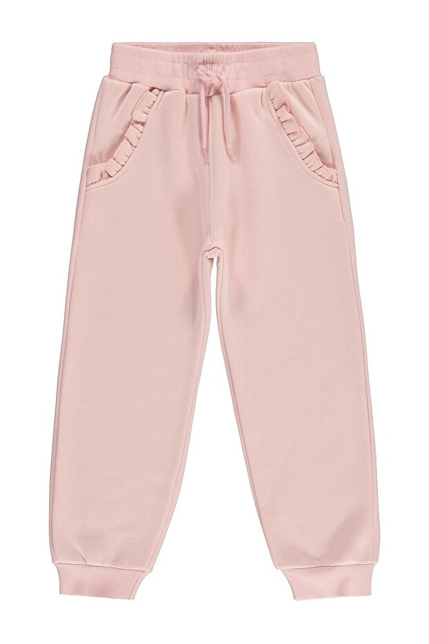 Girl's Ruffle Pocket Sweatpants |   3 Ropes |   School Nursery and Daily Use - Powder