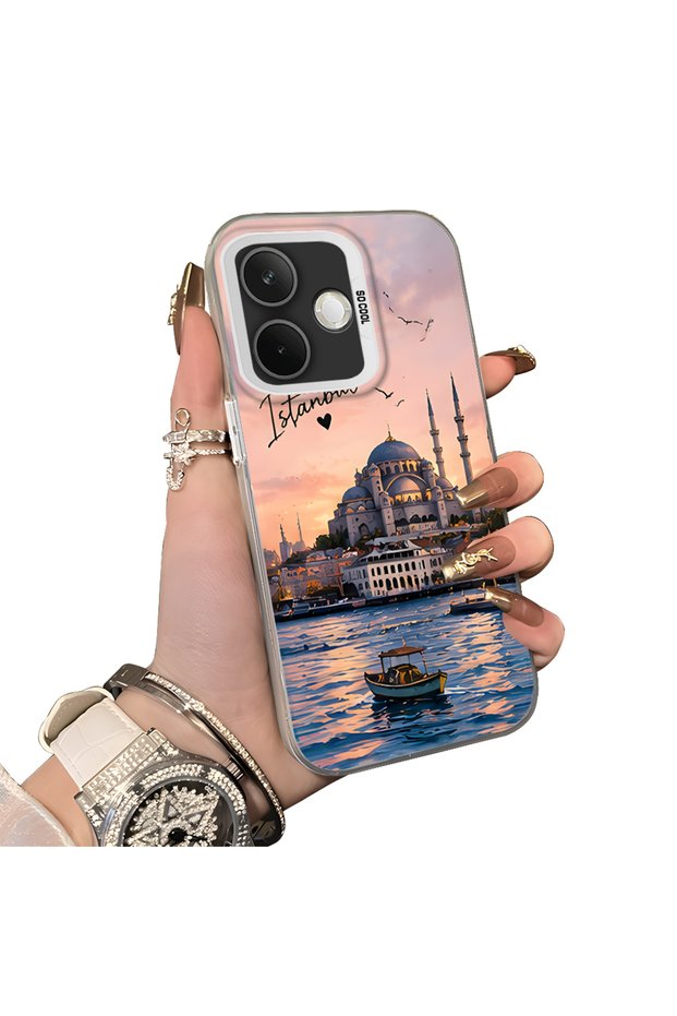 Oppo A5 Pro 5g Compatible Silicone Edge Hard Back Case Istanbul Patterned Couple Phone Case