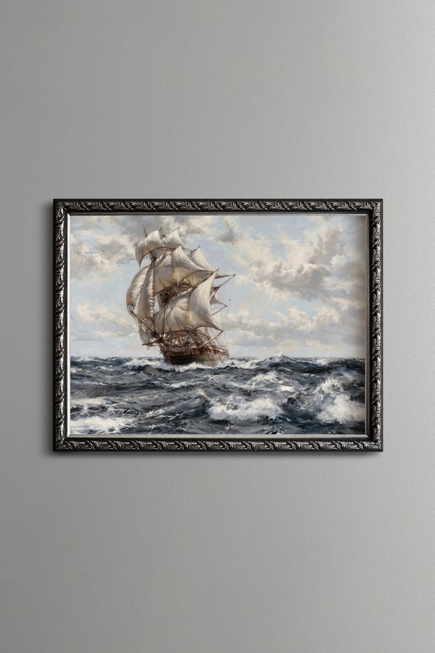 Sailing in the Stormy Sea - Vintage Patterned Painting - Fine Model