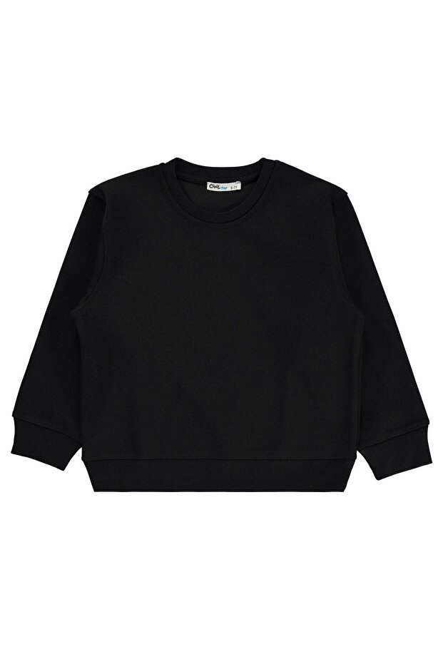 Civil Boy's Basic Sweatshirt | Oysho Long Sleeve Crew Neck | School Nursery and Daily Use - Black