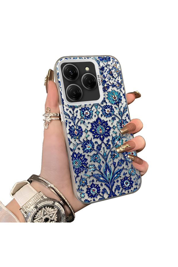 Tecno Spark 20 Pro Compatible Silicone Edge Hard Back Case Phone Case with Iznik Tile Pattern