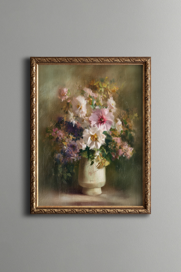 Spring Flowers in a Vase - Vintage Patterned Painting - Fine Model