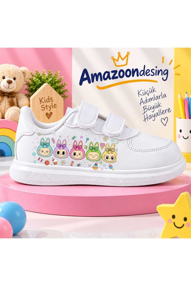 Party Colors Printed Animated Character Printed White Band Children's Sports Shoes Sneaker