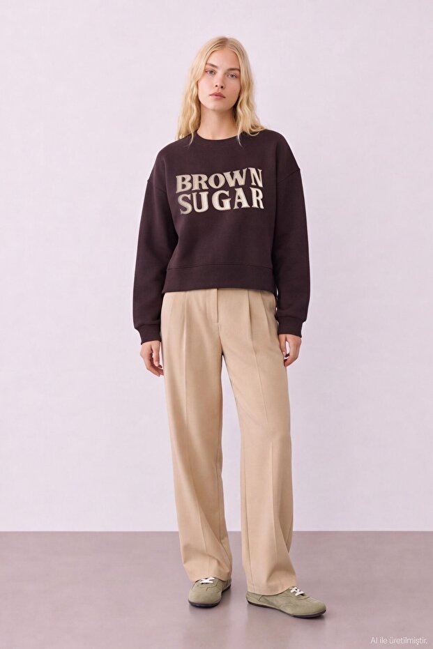 Embroidery Detailed Sweatshirt Brown