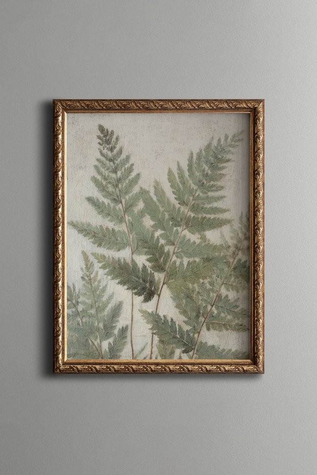 Green Fern Branches - Vintage Patterned Painting - Fine Model