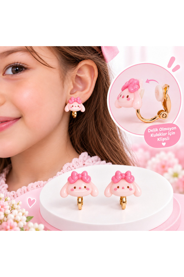 Cute Rabbit Cinnamorolll Pink Patterned Girl's Clip-On Earrings Earrings for Non-Pierced Ears