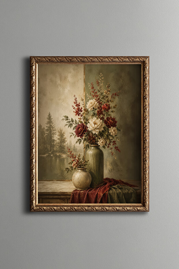 Peony Flowers in a Vase - Vintage Patterned Painting - Fine Model
