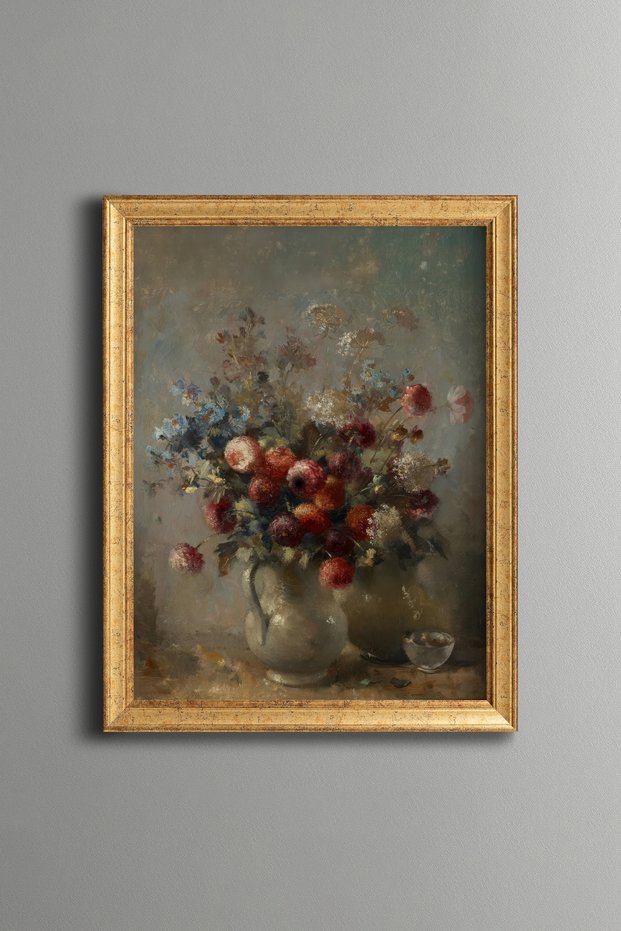 Colorful Wild Flowers in a Vase - Vintage Patterned Painting - Fine Model
