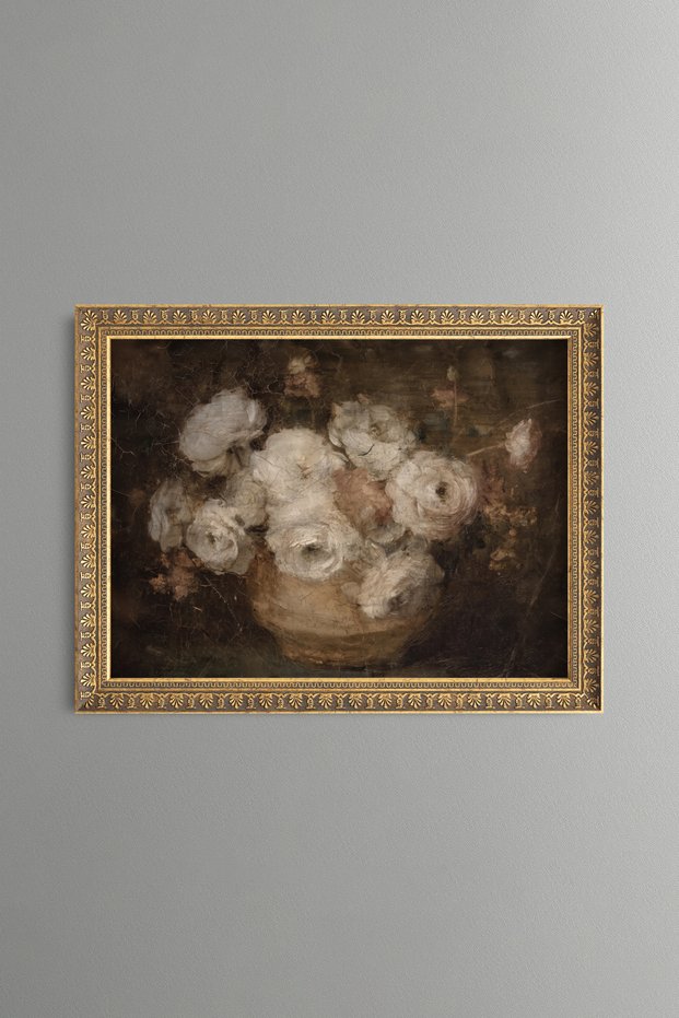 White Peony Bouquet - Vintage Patterned Painting - Fine Model