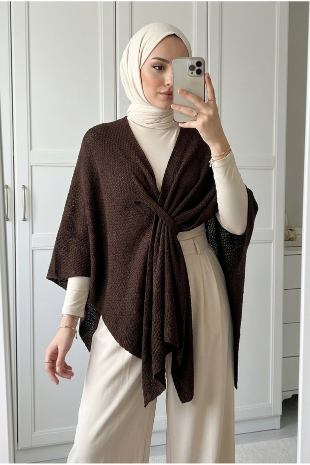 Women's Casual Knitwear Poncho with Cross-Tie Detail