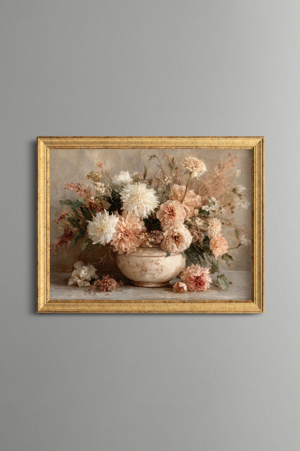 Pastel Flowers in a Vase - Vintage Patterned Painting - Fine Model