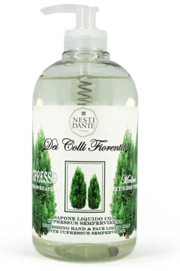 Dei Colli Fiorentini Cypress Tree Liquid Soap 500ml - Handcrafted Italian Luxury Body Wash with Woody Cypress Extract, Refreshing, Regenerating & Moisturizing Skincare