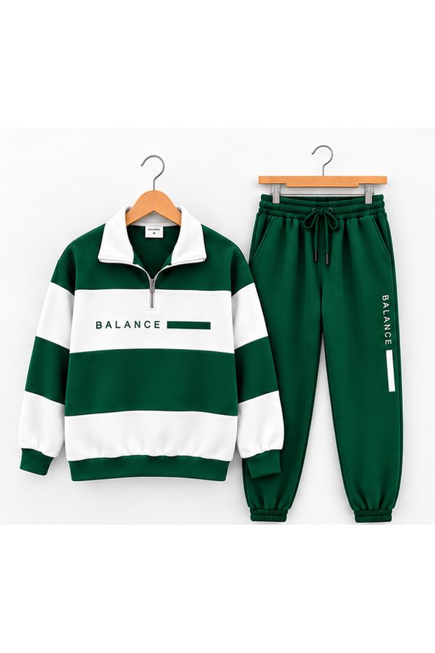 Balance Unisex Color Blocked Tracksuit Set Half Zipper Sweatshirt Jogger