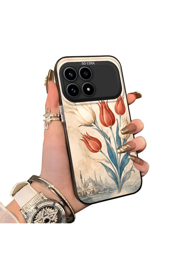 Poco F8 Pro 5g Compatible Silicone Edge Hard Back Case Tulip Pattern Lover Couple Phone Case