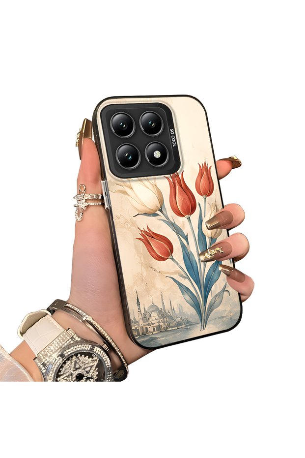 Mi 14t 5g Compatible Silicone Edge Hard Back Case Tulip Pattern Lover Couple Phone Case