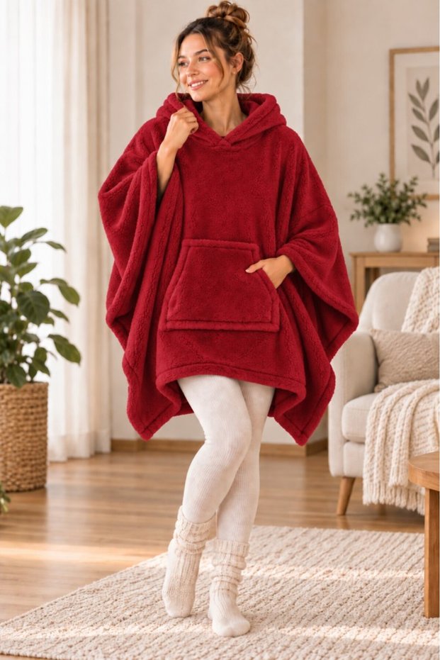 Wellsoft Poncho Hooded Wearable Blanket Oversized Warm Soft Tv Blanket