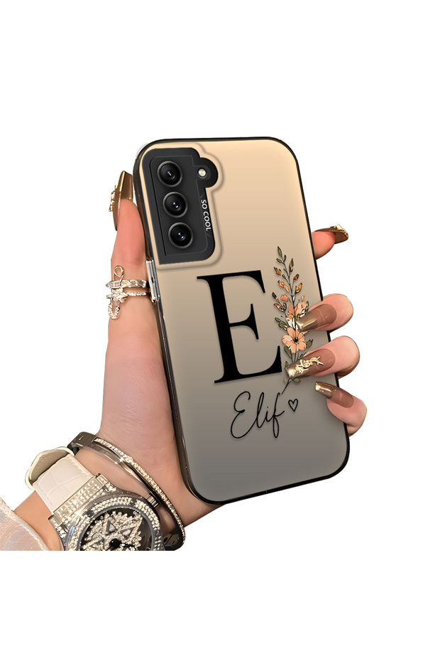 Samsung Galaxy S21 Fe Compatible Silicone Edge Hard Back Case Letter E Patterned Lover Couple Phone Case