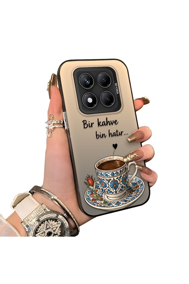 Redmi Note 14 Pro Compatible Silicone Edge Hard Back Case Turkish Coffee Patterned Phone Case