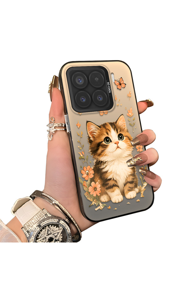 Mi 15 5g Compatible Silicone Edge Hard Back Case Cat Pattern Lover Couple Phone Case