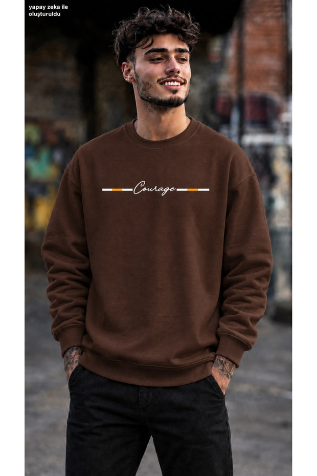 Men's Courage Stripe Detailed Printed Crew Neck Casual Regular Fit Sweatshirt