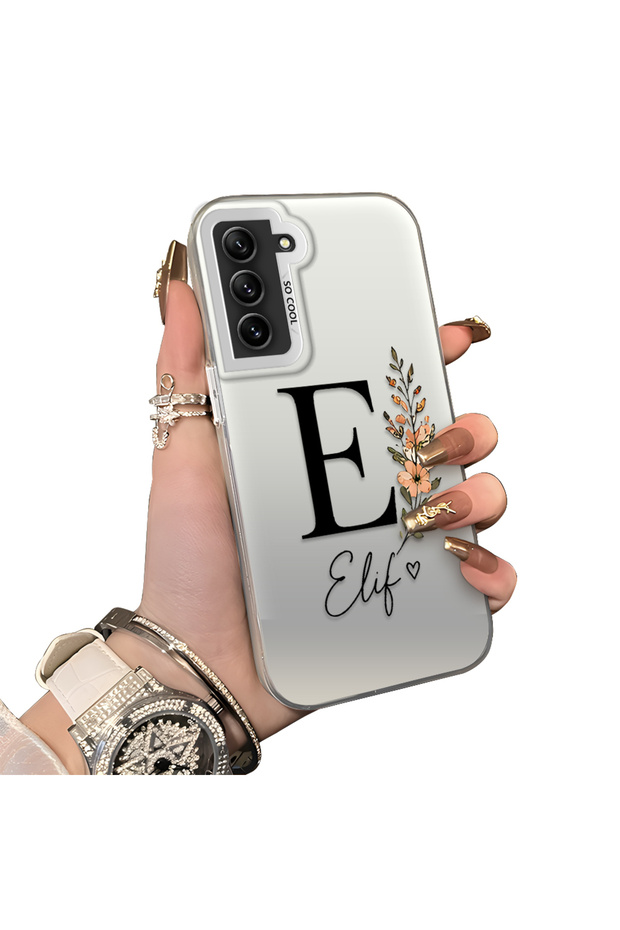 Samsung Galaxy S21 Fe Compatible Silicone Edge Hard Back Case Letter E Patterned Lover Couple Phone Case