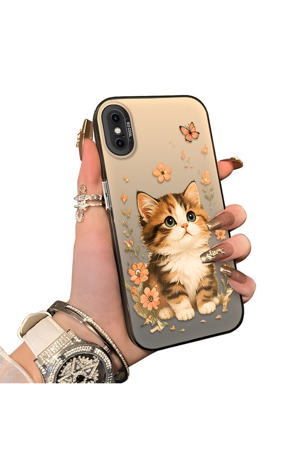 iPhone XS Max Compatible Silicone Edge Hard Back Case Cat Pattern Loving Couple Phone Case