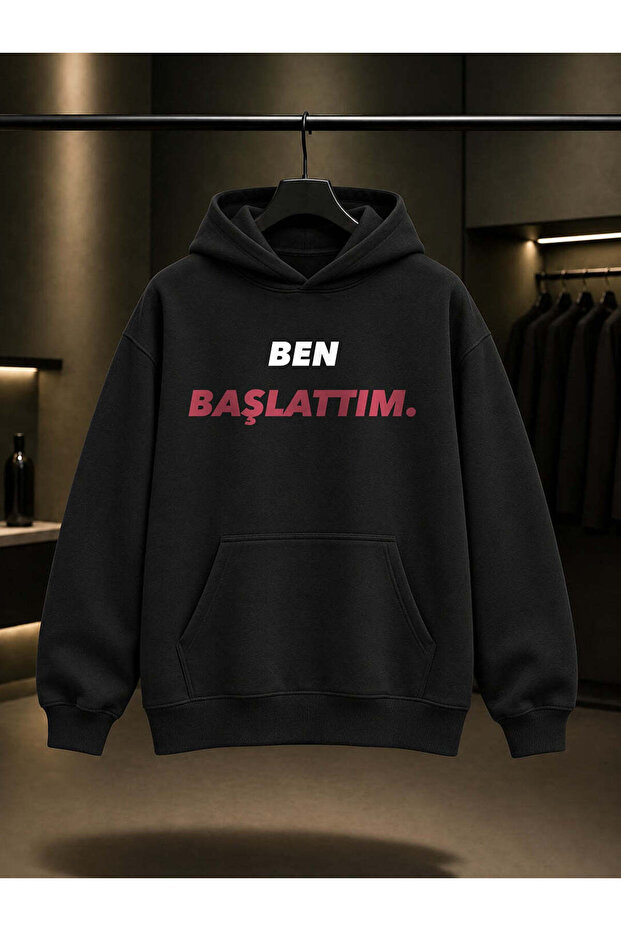 I Started It Written Printed Unisex 100% Cotton Hooded Sweatshirt