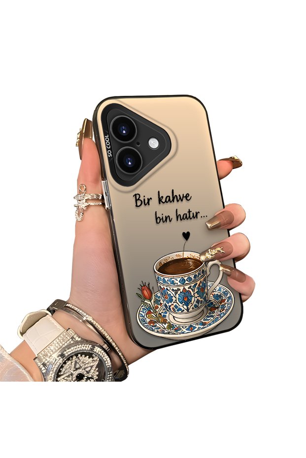 حافظة هاتف من السيليكون متوافقة مع هاتف iPhone 16 Plus، حافظة خلفية صلبة بنمط القهوة التركية