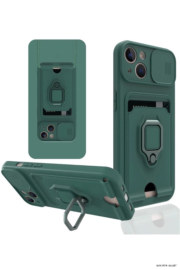 Spt-Gld Newface iPhone 14 Plus Case Zuma Silicone with Business Card Holder and Ring (151203) - Green