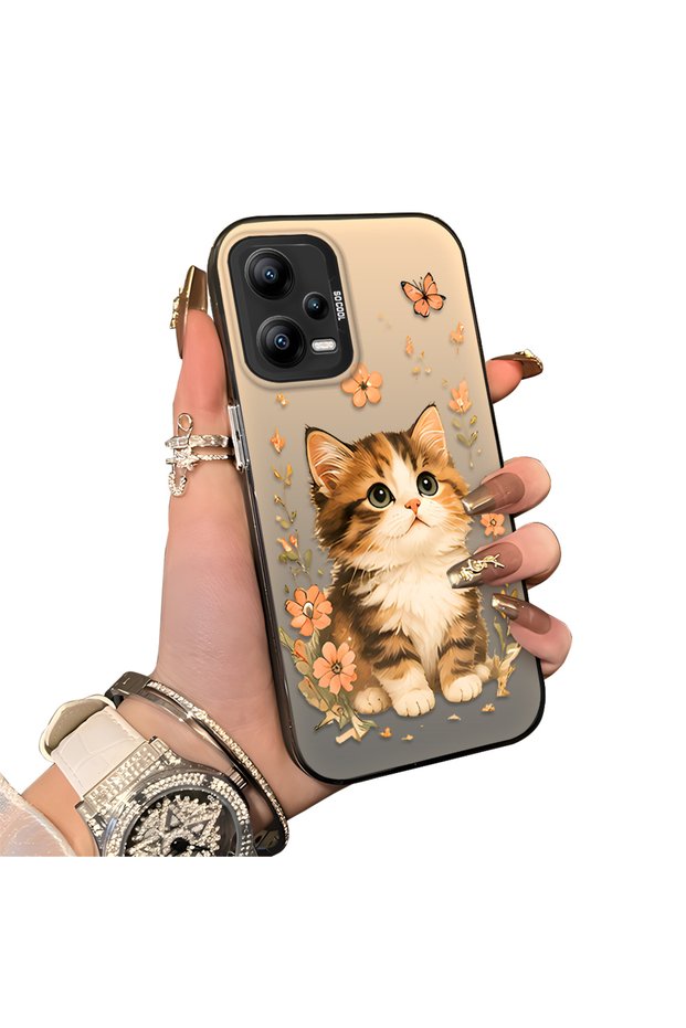 Poco X5 5g Compatible Silicone Edge Hard Back Case Cat Pattern Loving Couple Phone Case