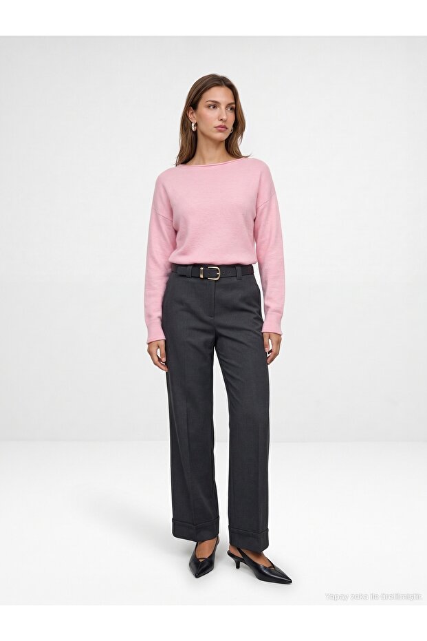 10854 Boat Neck Soft Textured Sweater-Powder Pink