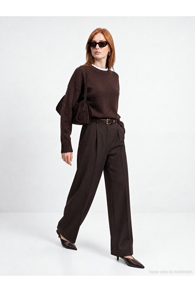 10886 Wool Blend Crew Neck Sweater-Dark Brown