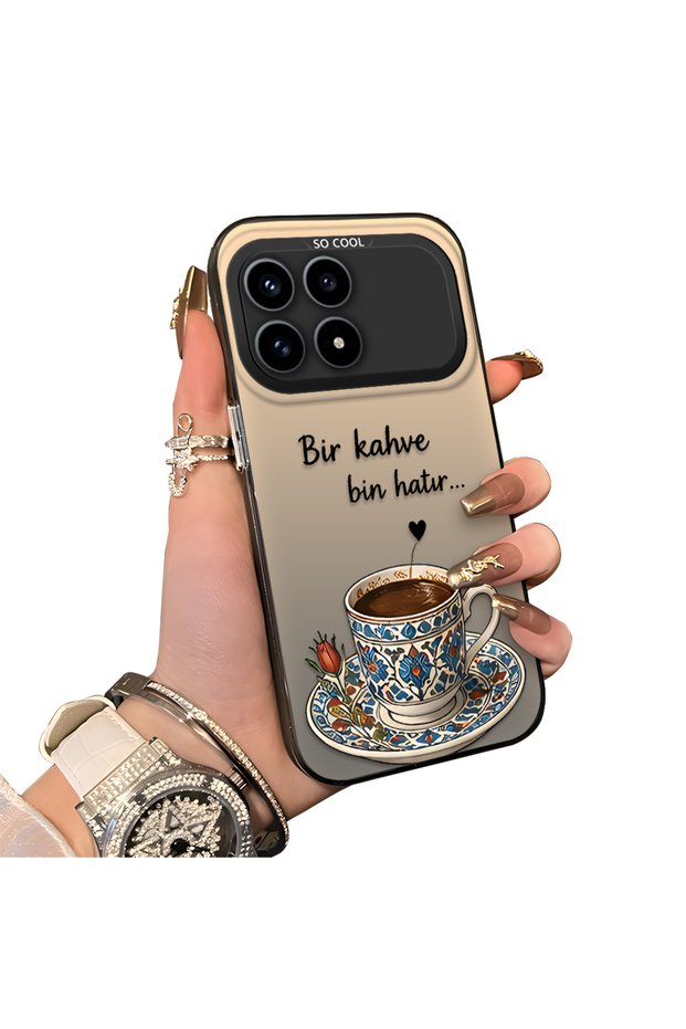 Poco F8 Pro 5g Compatible Silicone Edge Hard Back Case Turkish Coffee Patterned Phone Case
