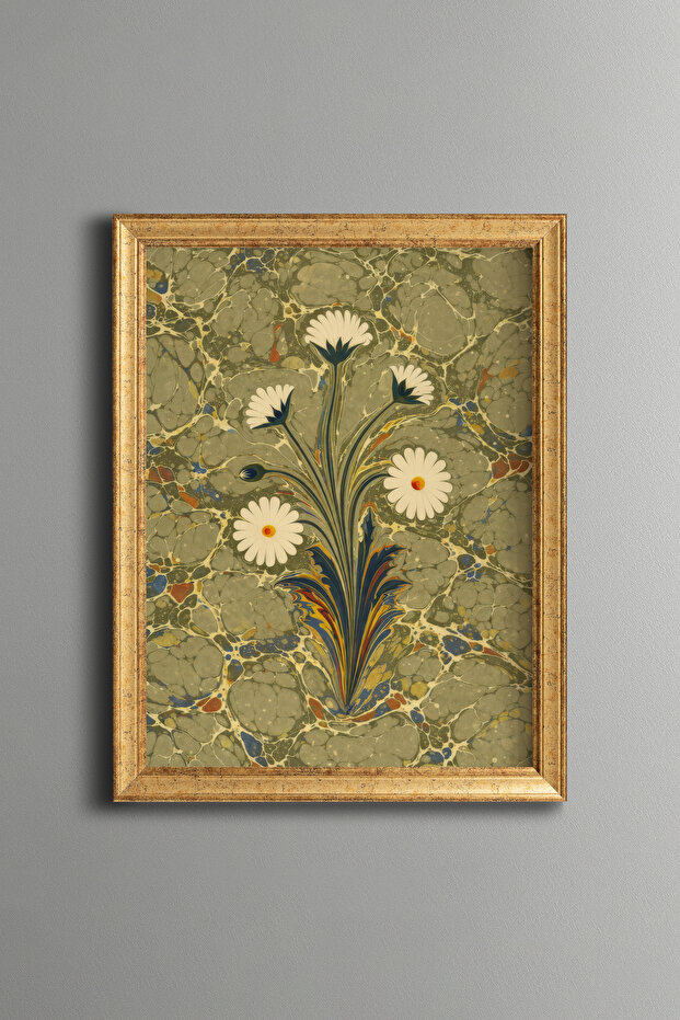 Daisy Motif Marble Art - Vintage Patterned Painting - Fine Model
