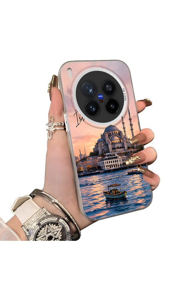 Vivo X300 Pro Compatible Silicone Edge Hard Back Case Istanbul Patterned Couple Phone Case