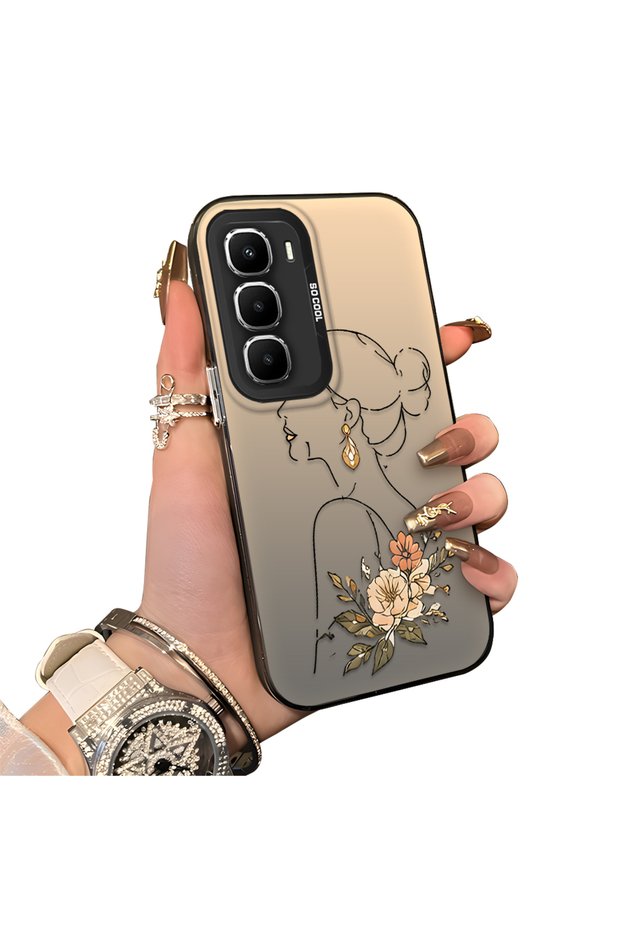 Infinix Hot 60 Pro Compatible Silicone Edge Hard Back Case Line Art Patterned Phone Case