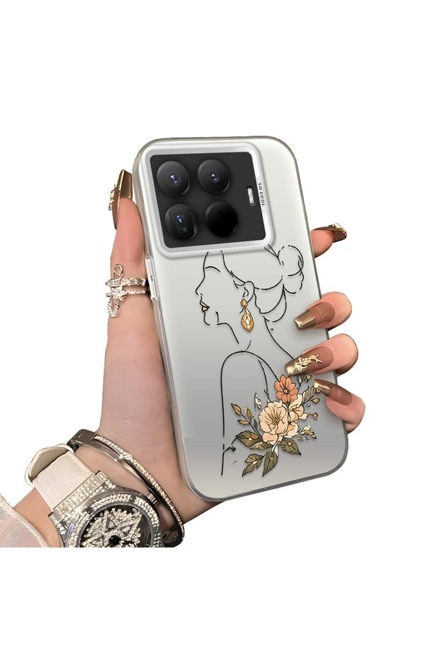 15t Pro Compatible Silicone Edge Hard Back Case Line Art Patterned Phone Case