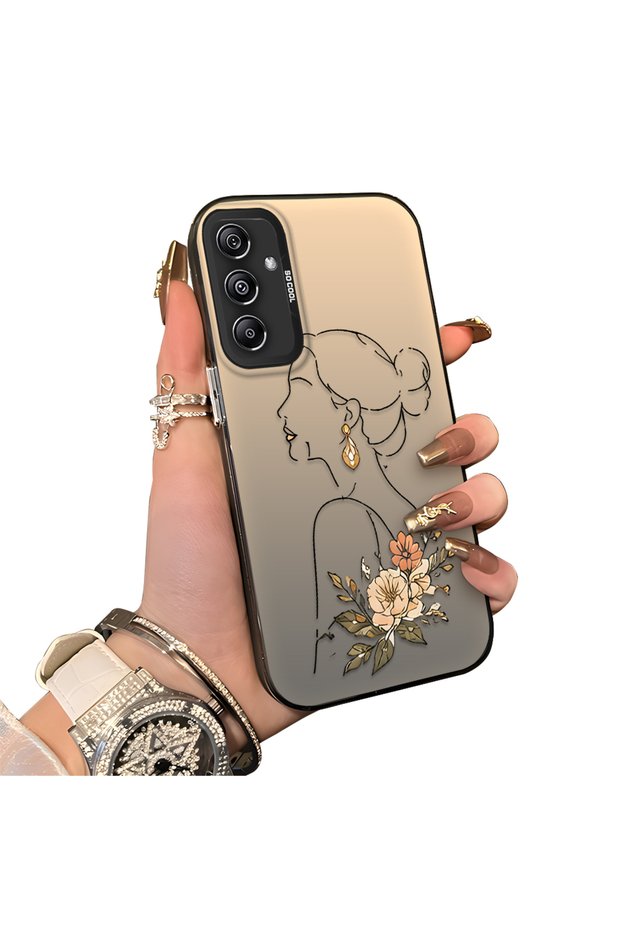 Samsung Galaxy A24 Compatible Silicone Edge Hard Back Case Line Art Patterned Phone Case