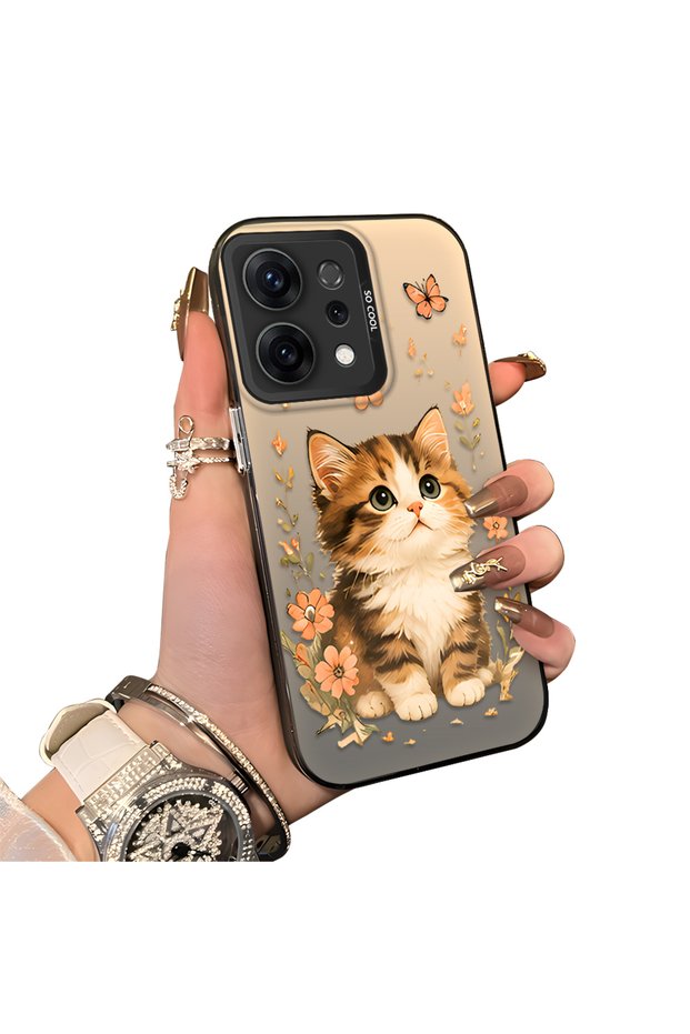 Oppo Reno 14 5g Compatible Silicone Edge Hard Back Case Cat Pattern Lover Couple Phone Case