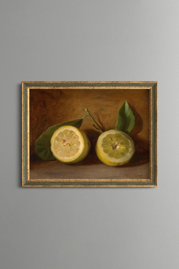 Cut Lemon Still Life - Vintage Patterned Painting - Fine Model