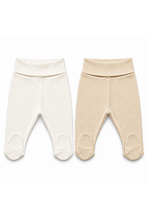 2-Piece Baby Pants with Booties, Wide Foldable Waistband, Interlock