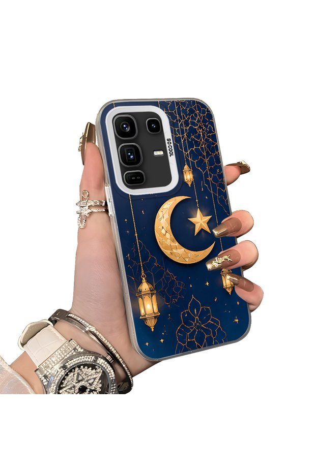 Infinix Note 50 Pro Plus Compatible Silicone Edge Hard Back Case Crescent and Star Pattern Phone Case