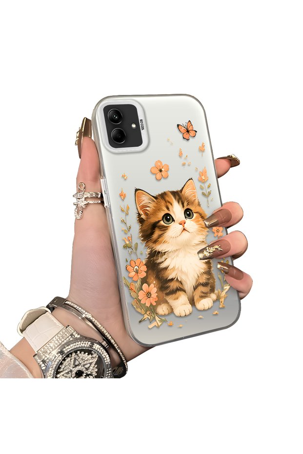 Samsung Galaxy A04E Compatible Silicone Edge Hard Back Case Cat Patterned Lover Couple Phone Case