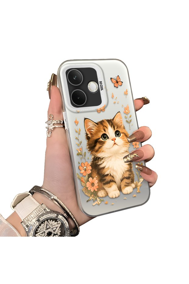 Oppo A5 Pro 5g Compatible Silicone Edge Hard Back Case Cat Pattern Loving Couple Phone Case