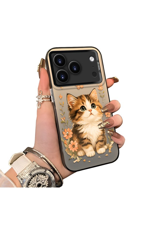 حافظة هاتف متوافقة مع iPhone 17 Pro Max مصنوعة من السيليكون بحافة صلبة وخلفية صلبة على شكل قطة ونمط زوجين محبين