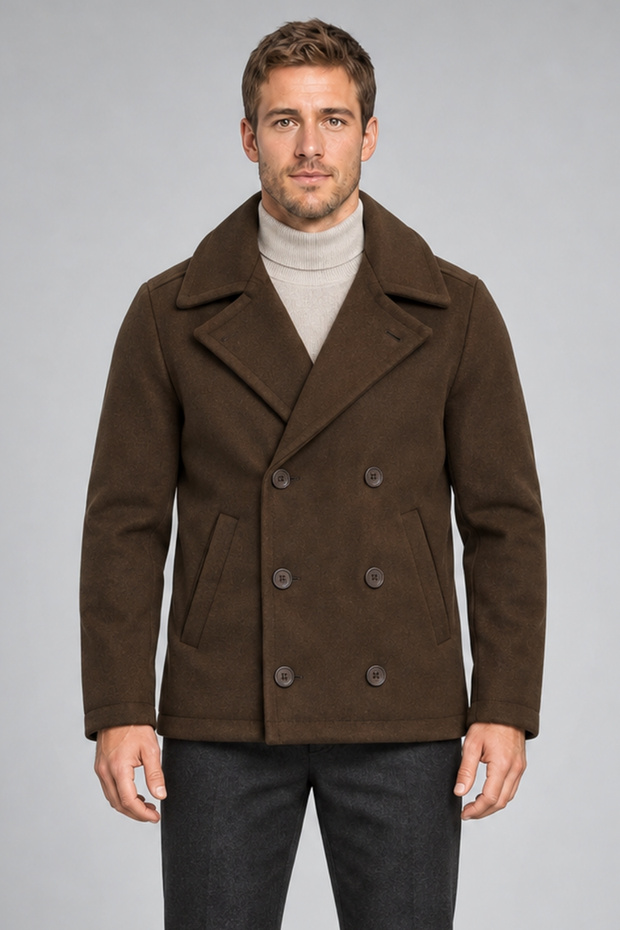 Men's Brown Wind-Resistant Winter Jacket with Quilted Interior