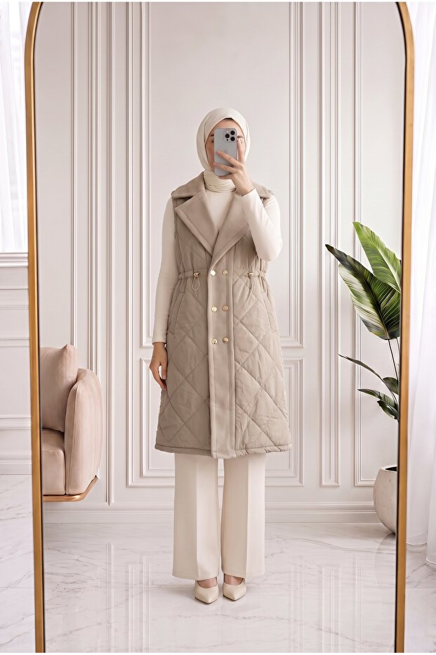 Hayrunisa Sıkmalı Long Inflatable Vest-En2223 Mink