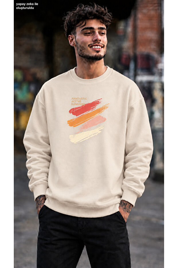 Men's Fantastic Active Sunshine Brush Print Crew Neck Casual Regular Fit Sweatshirt