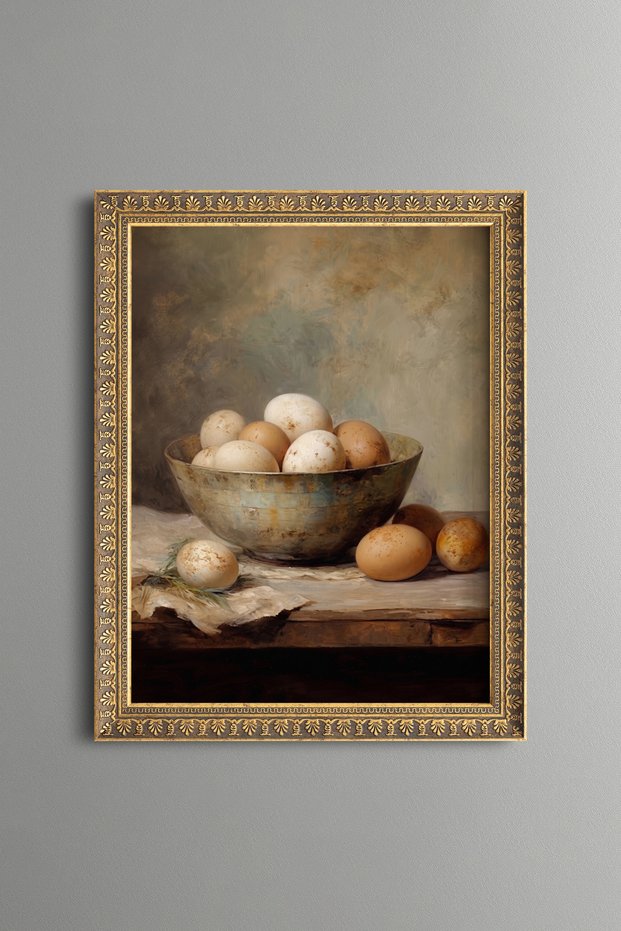 Eggs in a Rustic Bowl - Vintage Patterned Painting - Fine Model